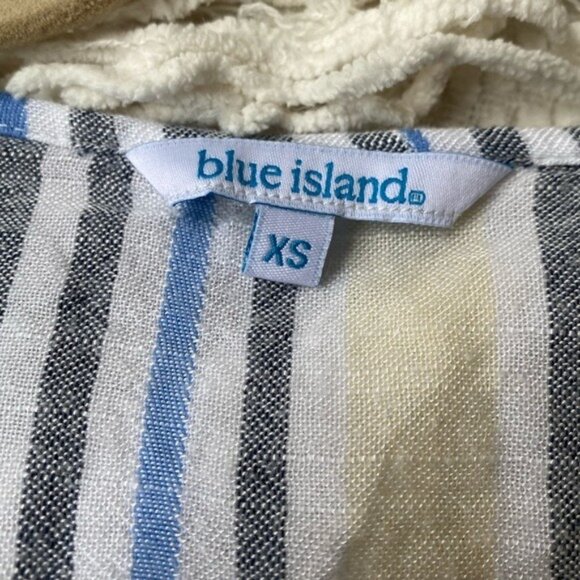 Blue Island Size XS Striped Cover-Up W/ Tassel Trim Sleeves White/Blue/Yellow - Picture 4 of 8